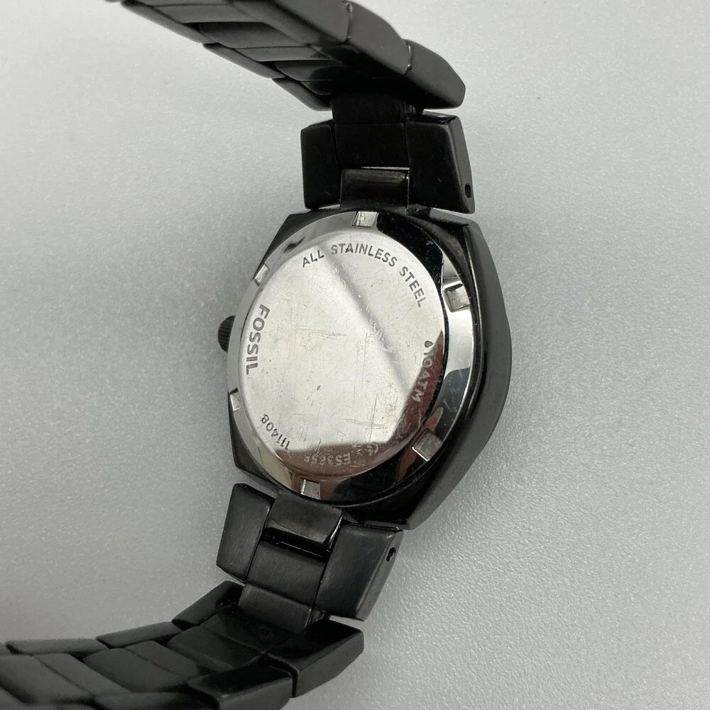 Fossil Womens Watch 28mm Black Dial Stainless Crystals Date New Battery 6.75